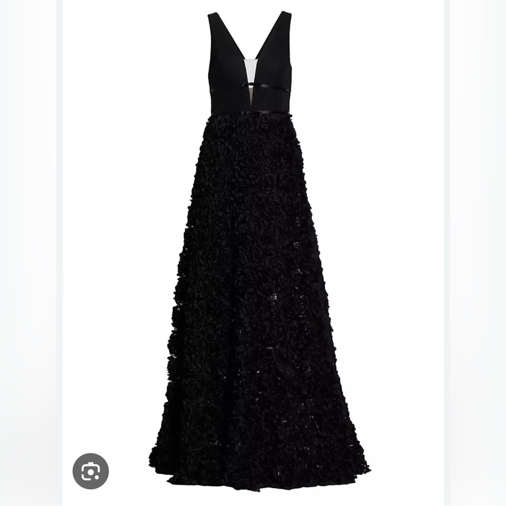 Marchesa Notte Plunge Petal appliqué gown
